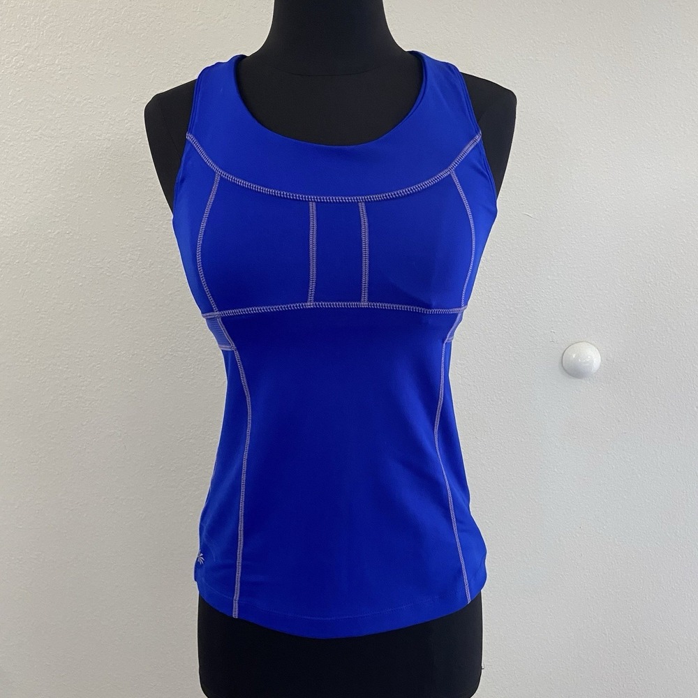 Athleta Women's Blue PR Tank Racerback Running‎ Tennis Built in Bra Pockets XS